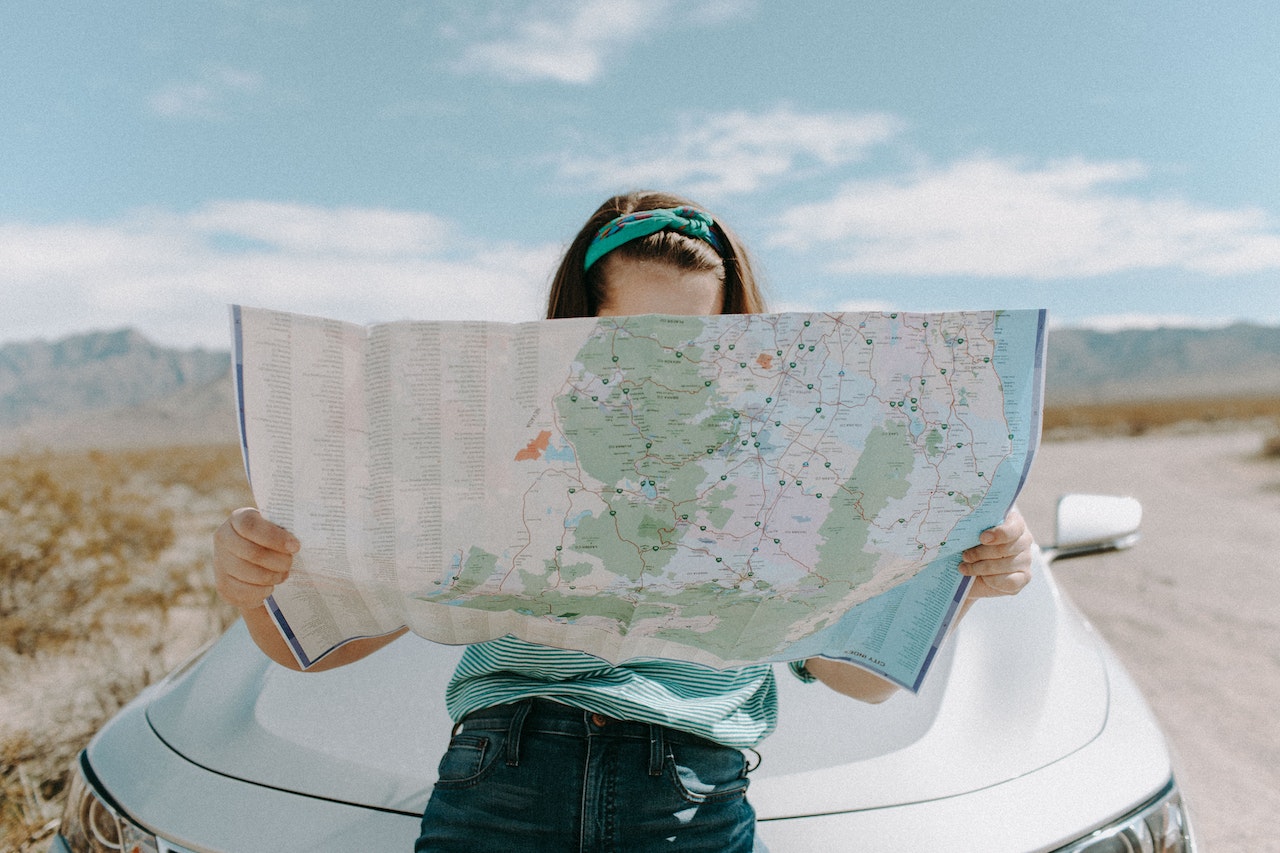 woman looking at map