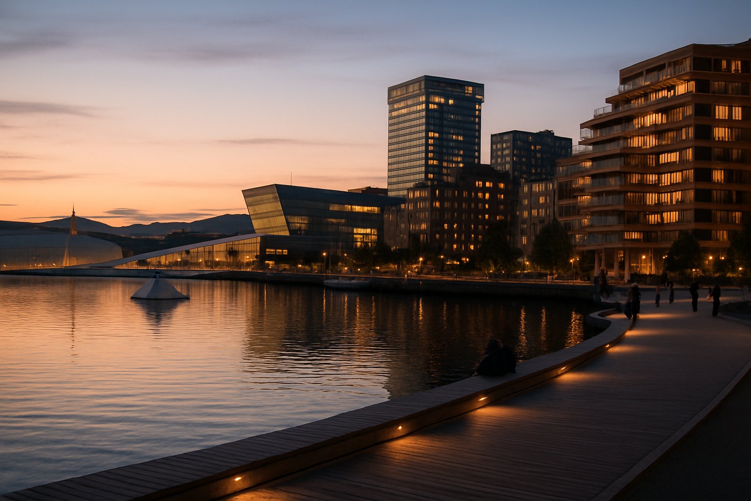Oslo Bjørvika waterfront dusk